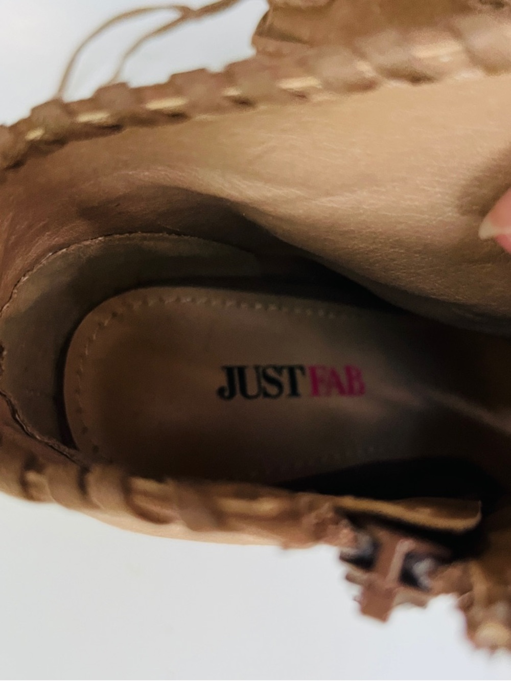 JustFab EUC Taupe Lace-Up Peep-Toe Heeled Booties - Picture 14 of 14